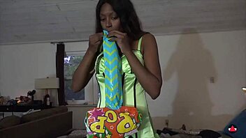 blowing inflatables fetish makes the ebony brunette horny