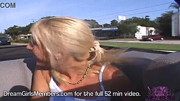 Check it, hot blonde gets naked frolicking in my backseat outdoors!