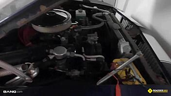 thick latina stripper fucks the mechanic roadside, clothes ripped