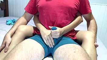 cute latina makes him cum in underwear from behind