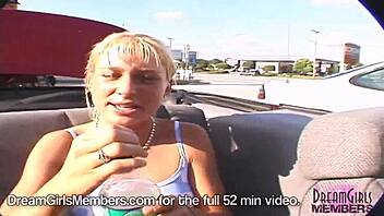 Check it, hot blonde gets naked frolicking in my backseat outdoors!