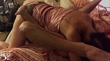 French Amateur Slut in Satin Shorty and White Panties Bends Over for Doggy Style Blowjob and Rimming