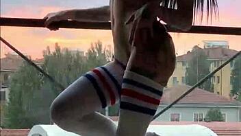Seductive MILF's first homemade video showing her ass in fishnets