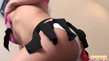 Babe Teases With Upskirt Skirt And Lingerie Panties