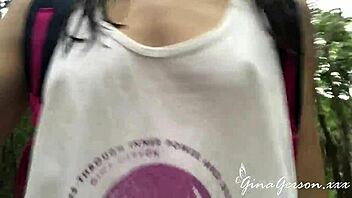 Horny girls show off their skinny bodies in public
