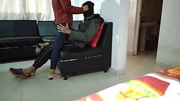 my masked neighbor gives me blowjob in living room