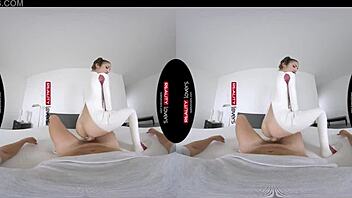 Bold latex android rides cowgirl in vr with doggystyle and missionary