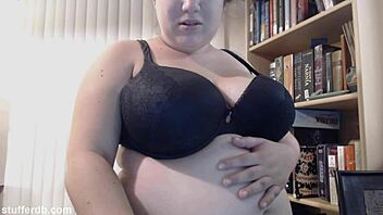 cute chubby teen snacks on tiramisu cake