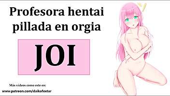 Teacher leads hentai orgy with jerk off instructions.