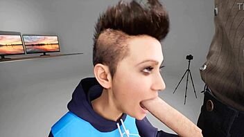 Teen deepthroats with choking and gagging in anime.