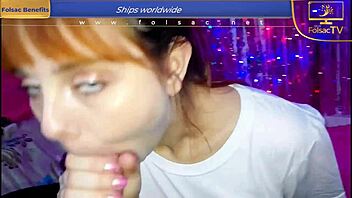 Low grade blowjob ends with cum on face and tongue