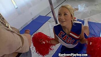 This flexible teen cheerleader loves cock