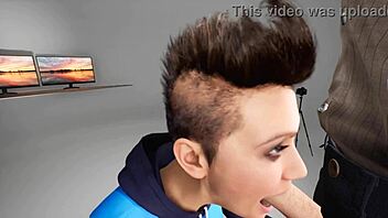 Teen deepthroats with choking and gagging in anime.