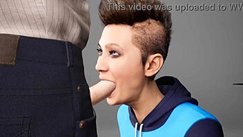 Teen deepthroats with choking and gagging in anime.