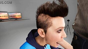 Teen deepthroats with choking and gagging in anime.