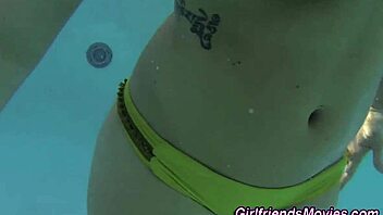 brunette teen 18+ fingers and licks big tits in pov lesbian scene