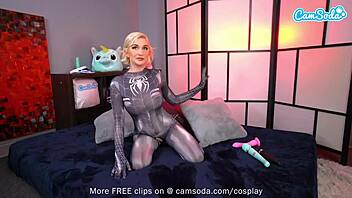 Camsoda Blonde Teen 18+ Cosplay as Spider Girl Masturbates on Webcam.