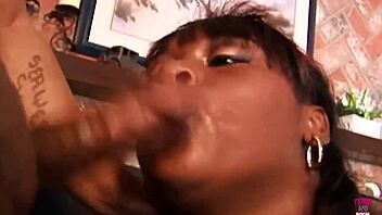 guy fingers horny ebony slut's cunt then rams her with big cock.