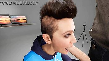 Teen deepthroats with choking and gagging in anime.