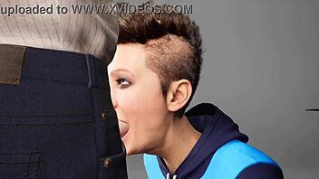 Teen deepthroats with choking and gagging in anime.