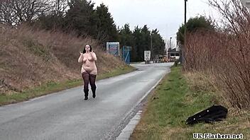 Voluptuous amateur Emma's outdoor exhibition of her ample curves and intimate areas