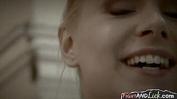 two sexy blondes wrestle then eat pussy in lesbian scene