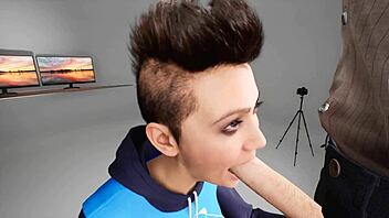 Teen deepthroats with choking and gagging in anime.