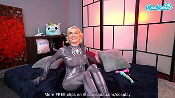 Camsoda Blonde Teen 18+ Cosplay as Spider Girl Masturbates on Webcam.