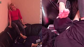 Blonde Milf Feet Worship on Sofa