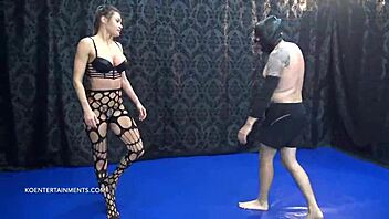 Kitana Lur wrestles and facesits in stockings