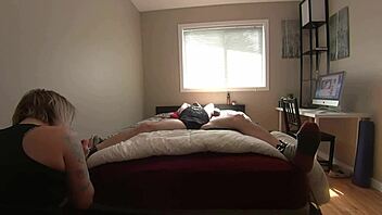 Watch this milf tease her tied-up boyfriend's cock and feet.