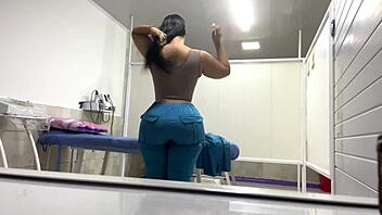 Stunning nurse flaunts her voluptuous derriere and a patient's big butt