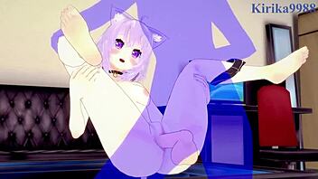 Intense sex with Inugami Korone and Nekomata Okayu, wow!