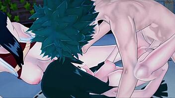 deku fucks momo and tsuyu in hot threesome