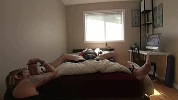 Watch this milf tease her tied-up boyfriend's cock and feet.