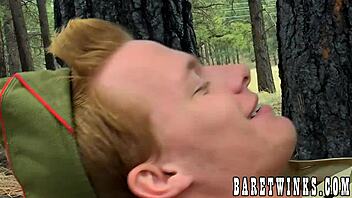Slim military twinks get their asses pounded in bareback woodland romp