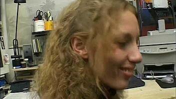 lonely blonde masturbates to orgasm in office.