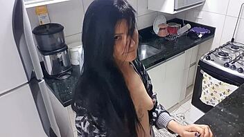 latina masturbates with monster cock