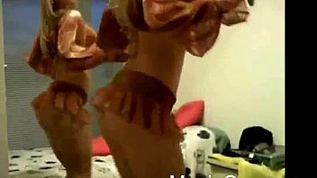 Two hot blondes stripping their big boobs on webcam