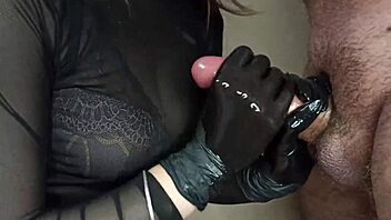 Teen couple's handjob ends with cum on natural tits