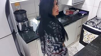 latina masturbates with monster cock