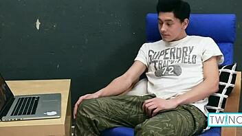 Logan is a dark-haired gay teen who likes to pleasure himself by stroking his huge cock.