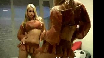 Two hot blondes stripping their big boobs on webcam