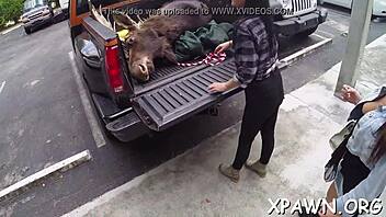 Amateur girl gets a lot of action in the shop with a one-eyed beast