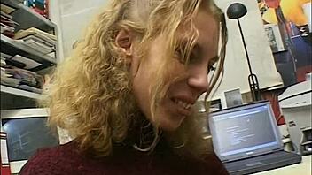 lonely blonde masturbates to orgasm in office.