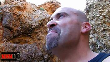 Crazy threesome with two brunettes at beach