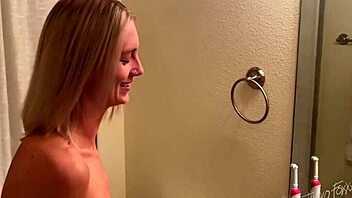 Petite teen gives blowjob to monster cock before brunch