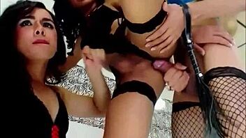 shemale babe getting her ass fucked in a hot threesome