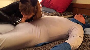 Fat Milf in Cat Costume Sucks Batman's Cock Deep