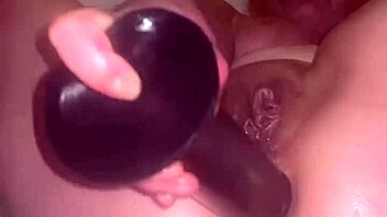 Rough anal pounding with dildo and toys leads to gaping in intense masturbation session.
